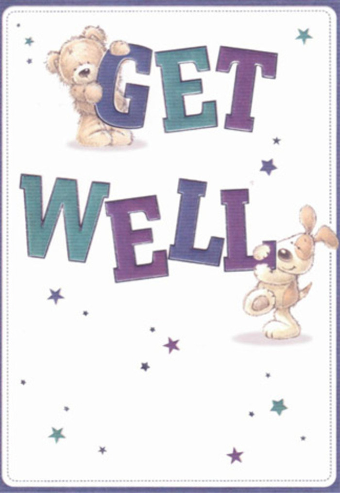 Imbued with the neighbourly heart of Kingston upon Thames, this vibrant get well card features an irresistible bear and puppy duo, their playful forms outlined in plush textures that suggest real cuddles. Playful stars, painted in jewel-toned purples and sapphire blues, swirl around them, casting bursts of hope and support into the luminous cream background. The generous proportions of 'Get Well,' hand-lettered in confident blends of teal, blue, and violet, convey a mood of nurturing reassurance, much like the calming aroma from a freshly arranged bouquet in a local Kingston upon Thames florist's shop. Light and shadow offer a softness that highlights each animal's delicate features-the bear's gentle smile and the puppy's attentive gaze-creating an emotional depth akin to receiving an unexpected bouquet on a difficult day. The entire scene exudes the gentle optimism and genuine warmth so often found in this riverside community, with every illustrated detail working in harmony to carry good wishes and brighten a loved one's path to recovery.
